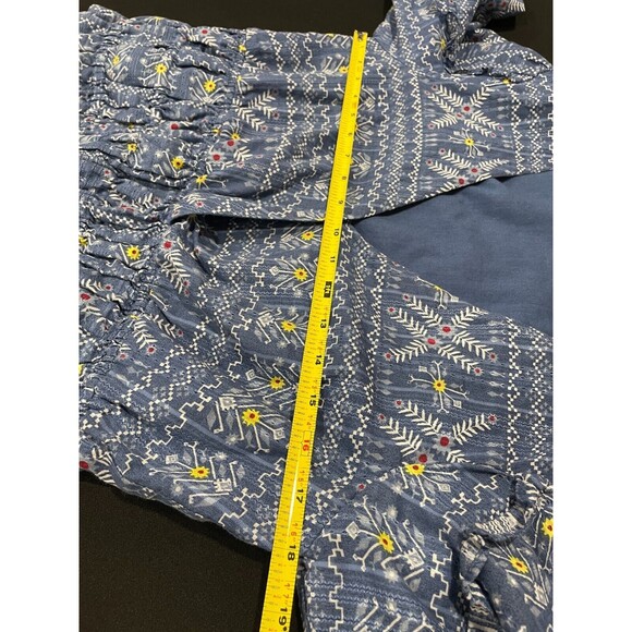 ~Anthropologie Forever That Girl S Embroidered Smocked Blouse Blue Faux Wrap Top - Picture 10 of 16